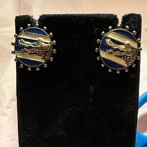 Betsey Johnson Blue /wht stripe with alligator head Earrings vintage